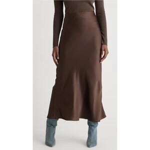 Quince Washable Silk Maxi Skirt Brown M NWOT